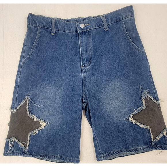 Japanese Brand Streetwear Star Shorts Size Medium Grunge Skater Y2K Baggy Denim - Picture 1 of 7